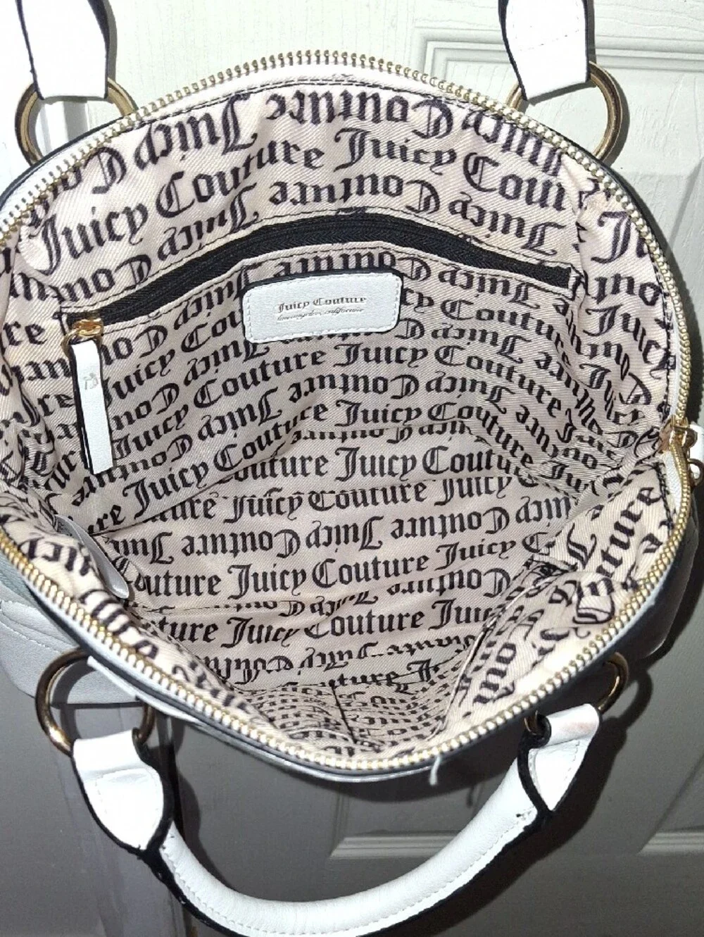 Juicy Couture Light Blue and White Embroidered Dome Satchel